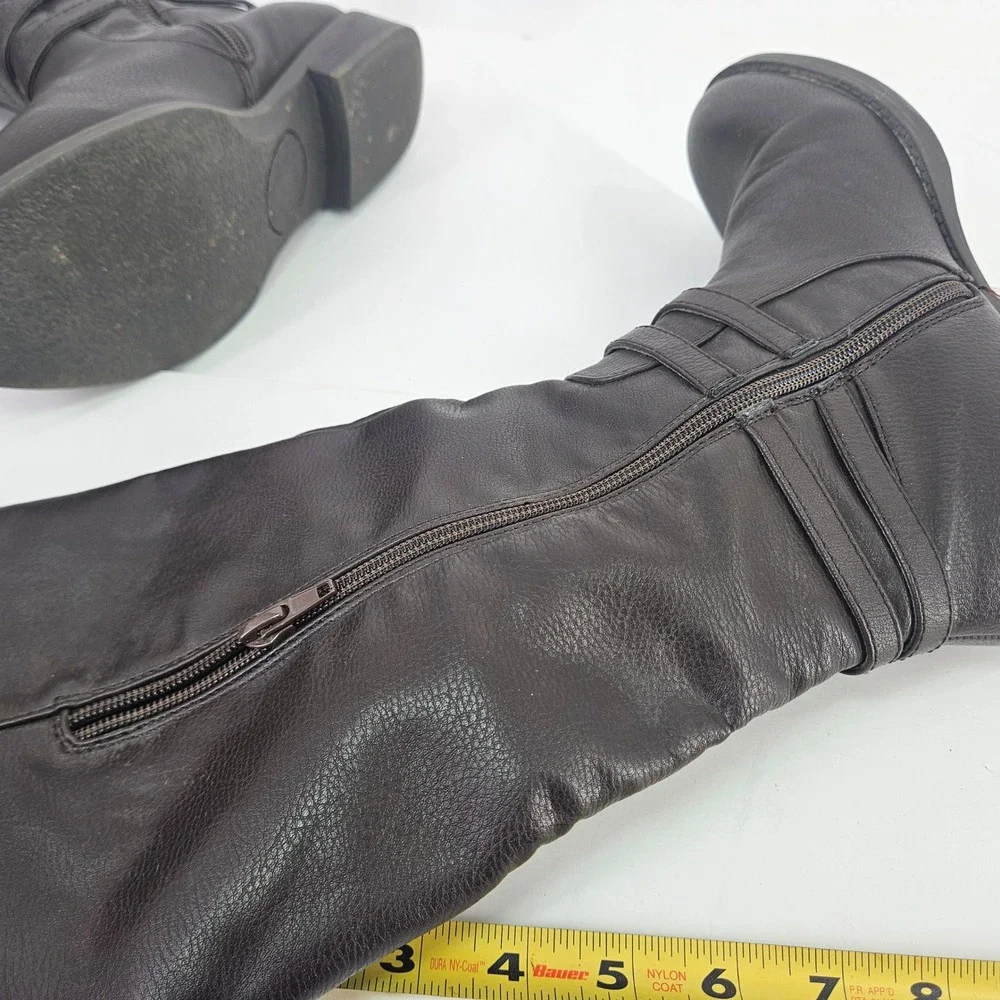 Brown Knee‎ High Tall Boots Women's Size 8 Side Zip Faux Leather Stretch Calf